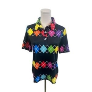 ACEGOLFS UPF 50+ Golf Polo Shirt Moisture Wicking Colorful Argyle Print - Size M