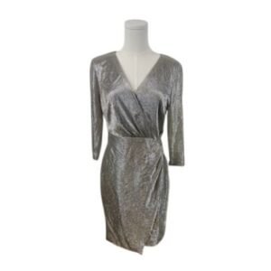 Tahari Arthur S. Levine Metallic Silver Party Dress Sheath Cocktail Size 8