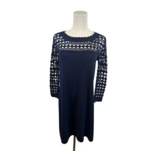 Lilly Pulitzer Merino Wool Crochet Sleeve Knit Dress - Navy Blue - Size Medium