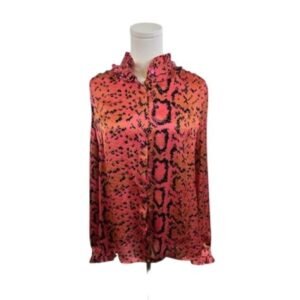 Julie Brown NYC Button Up Hidden Placket Shirt Reptile Pink Black - Size 10