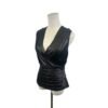 Tadashi Collection Metallic Pleated Top Sleeveless V-Neck Blouse Black - Size L - Image 2