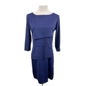 J.McLaughlin Navy Blue Dress Tiered Career Cocktail 3/4 Sleeve - Size Medium