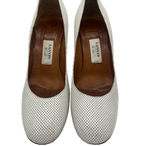 Lanvin White Leather Pumps Polka Dot Heels Cone Heel Made in Italy Size 38
