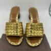 Bottega Veneta Woven Gold Leather Heeled Sandals Slides Size 38 - Image 2
