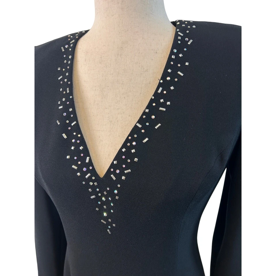 VT by Travilla Black Vintage Crystal Formal Dress Long Sleeve Ball Gown Size 4 - Image 7