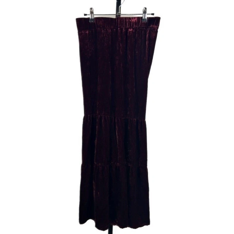 JW Los Angeles Women's Size Small Burgundy Velvet Tiered Maxi Wide Leg Pants