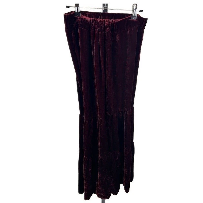 JW Los Angeles Women's Size Small Burgundy Velvet Tiered Maxi Wide Leg Pants - Image 2