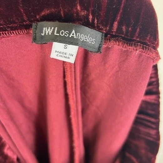JW Los Angeles Women's Size Small Burgundy Velvet Tiered Maxi Wide Leg Pants - Image 5