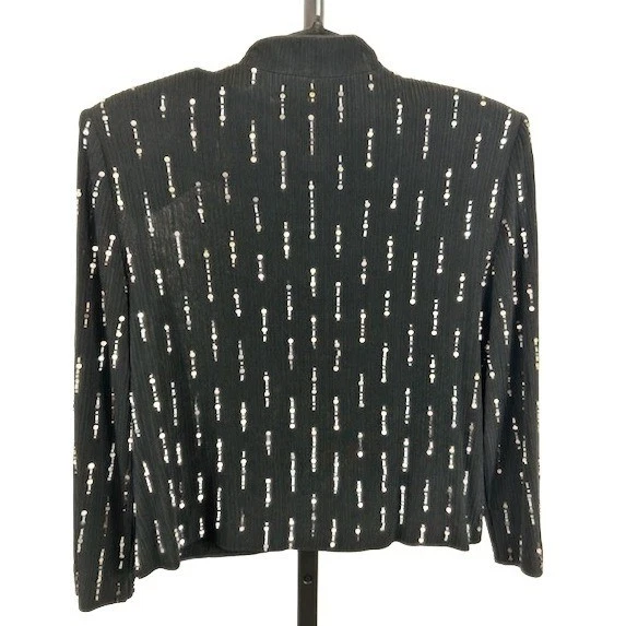 Alex Evenings Jacket Women's Size 8 Black Sequin Embellished Zip-Front Top - Image 2