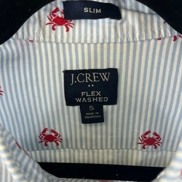 J Crew Top Men's Size Small Slim Fit Short Sleeve Button Down Crab Blue White - Image 4