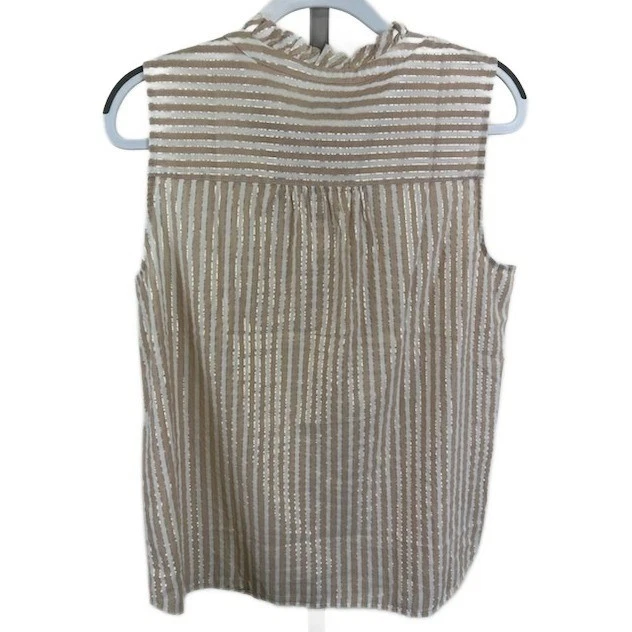 Talbots Ruffle Blouse Women's Size Large Sleeveless Striped Metallic Button Top - Image 2