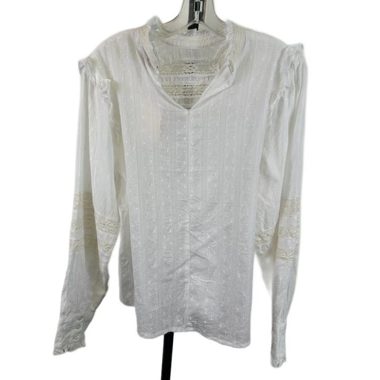 FRNCH Paris Blouse Women's Size Medium White Lace Ruffle Sleeve Top Romantic