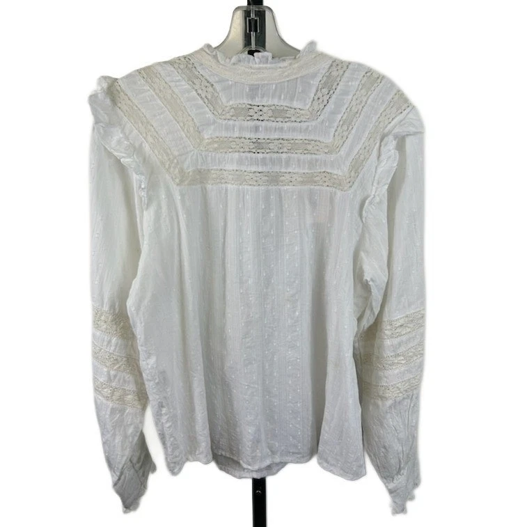 FRNCH Paris Blouse Women's Size Medium White Lace Ruffle Sleeve Top Romantic - Image 2