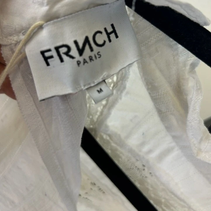 FRNCH Paris Blouse Women's Size Medium White Lace Ruffle Sleeve Top Romantic - Image 5