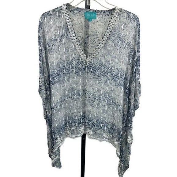 TAJ by Sabrina Crippa Women's Size Small Blue White Snake Beaded Kaftan Silk - Image 2