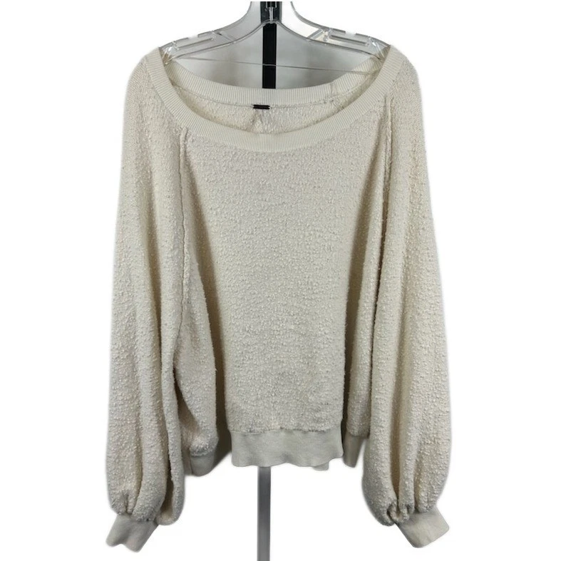 Free People Sweater Women's Size Large Cream Oversized Textured Long Sleeve Top