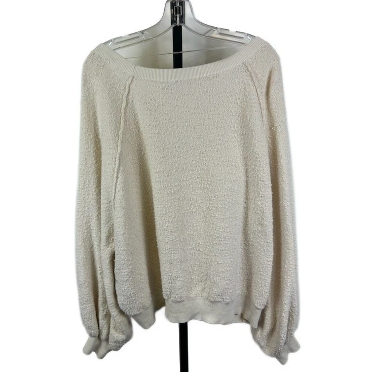 Free People Sweater Women's Size Large Cream Oversized Textured Long Sleeve Top - Image 2