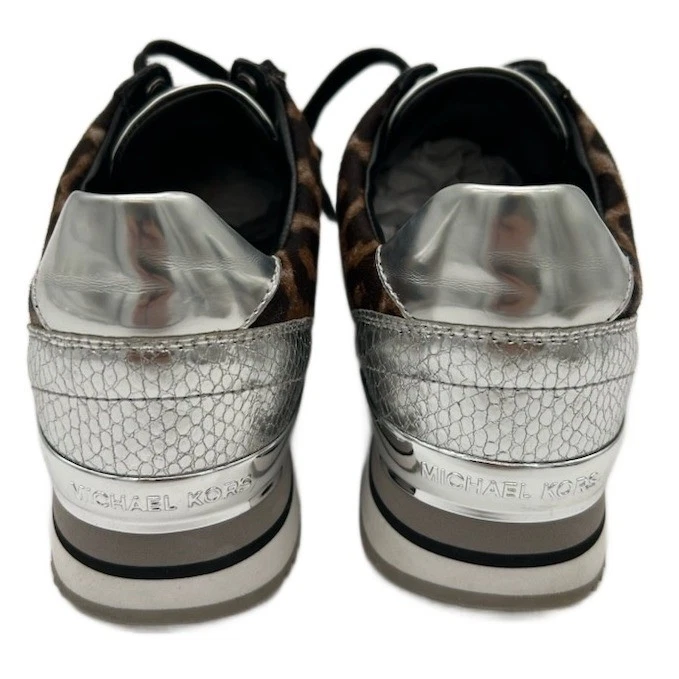 Michael Kors Women's Size 8.5 Black Glitter Leopard Wedge Sneakers Tennis Shoes - Image 3