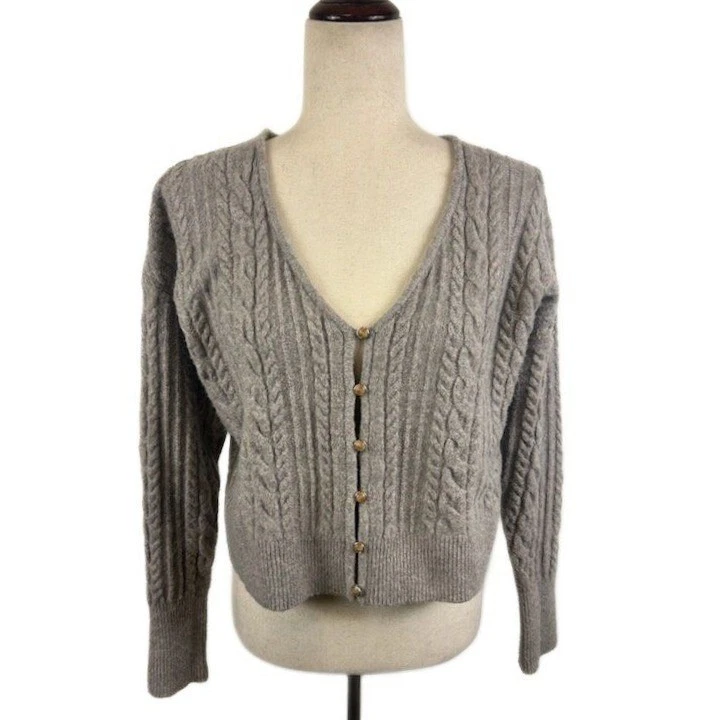 Rachel Zoe Sweater Women's Size Medium Gray Cable Knit Cardigan Cozy Chunky