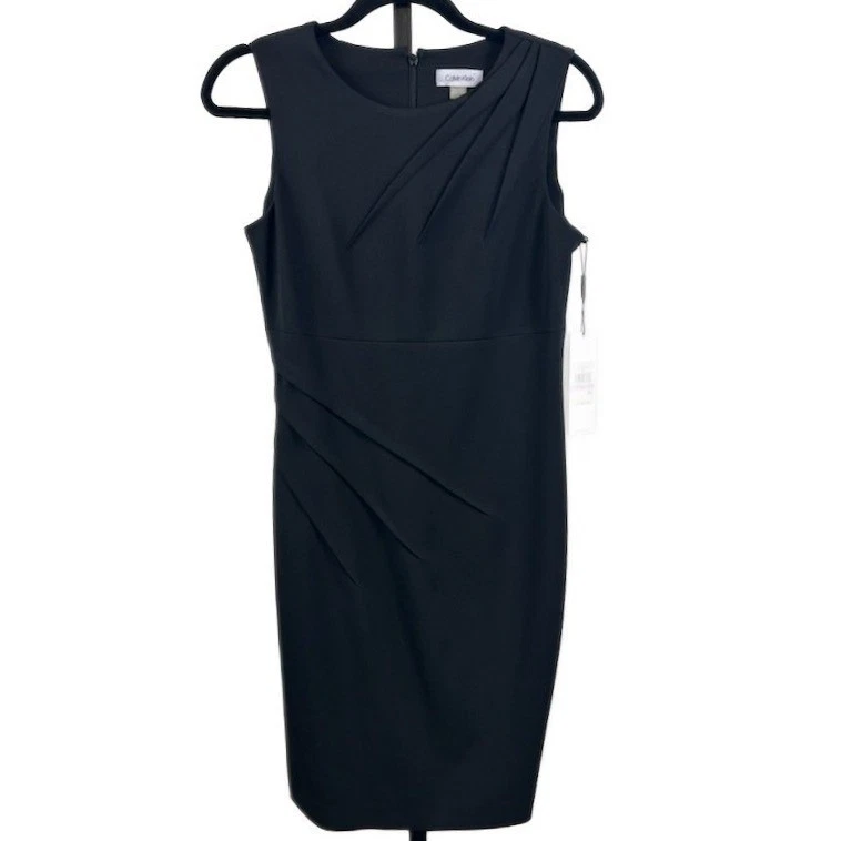 NWT Calvin Klein Black Sleeveless Drape Sheath Dress Size 6