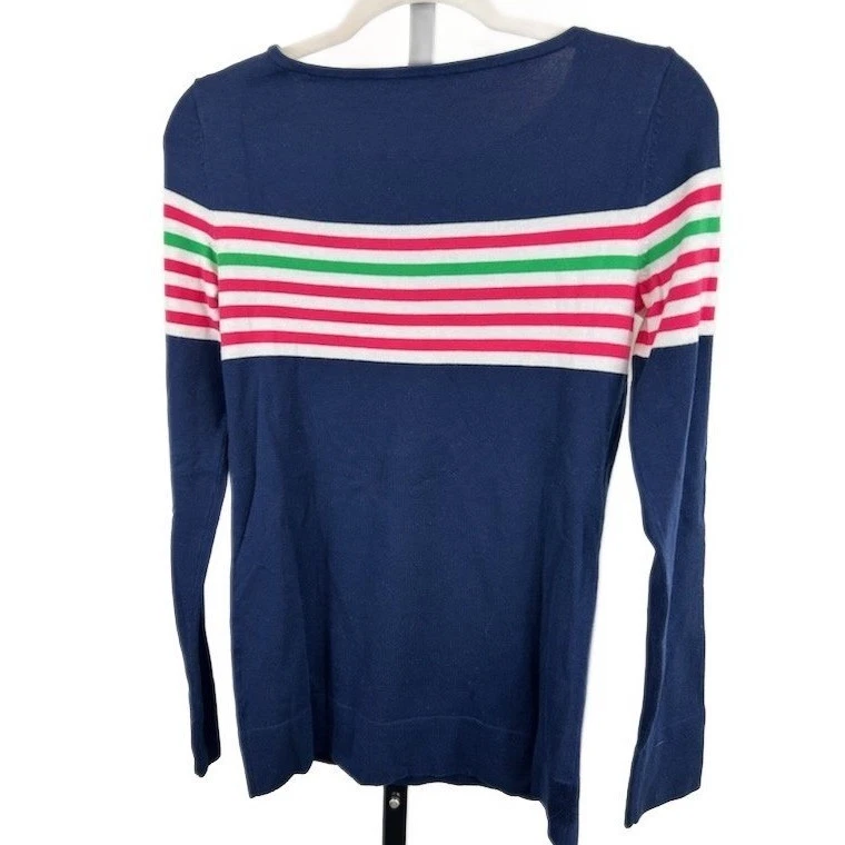 Lilly Pulitzer Sweater Women's Size Medium Navy Pink Green Striped Crew Neck - Image 3