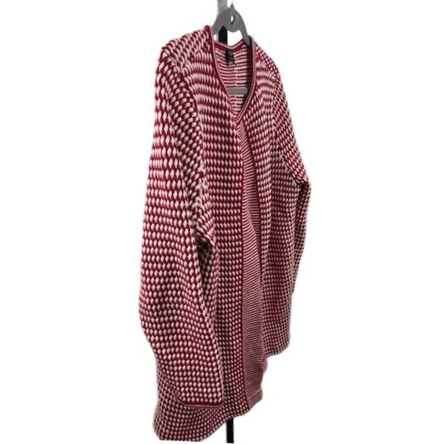 Talbots Sweater Women's Size 2X Red White Geometric Pure Merino Wool Cardigan - Image 2