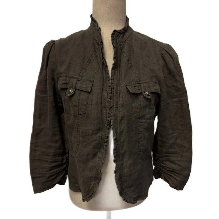 INC International Concepts 100% Linen Jacket Women's Size Medium Olive Green