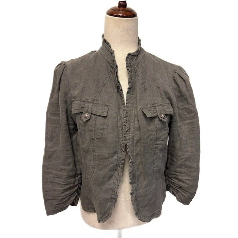 INC International Concepts 100% Linen Jacket Women's Size Medium Olive Green - Image 2