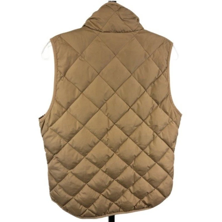 J.Crew Down Puffer Vest Women's Size Medium Tan Beige Quilted Full Zip Pockets - Image 3