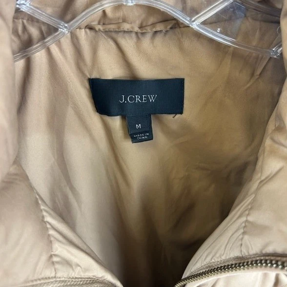 J.Crew Down Puffer Vest Women's Size Medium Tan Beige Quilted Full Zip Pockets - Image 4