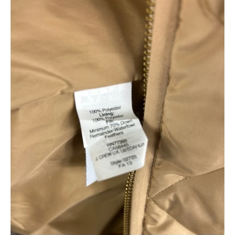J.Crew Down Puffer Vest Women's Size Medium Tan Beige Quilted Full Zip Pockets - Image 5
