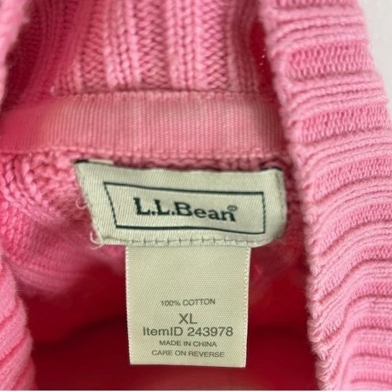 L.L.Bean Sweater Women's Size XL Pink Cable Knit Full Zip 100% Cotton Cardigan - Image 4