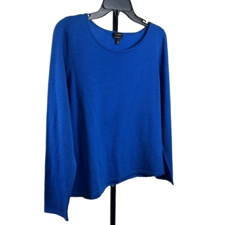 Talbots Sweater Women's Size XL Royal Blue Pure 100% Merino Wool Crew Neck