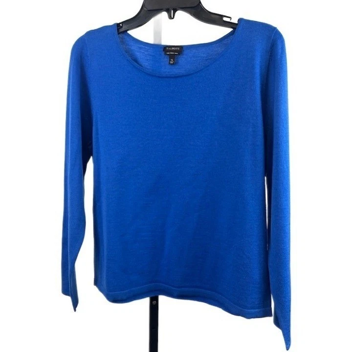 Talbots Sweater Women's Size XL Royal Blue Pure 100% Merino Wool Crew Neck - Image 2