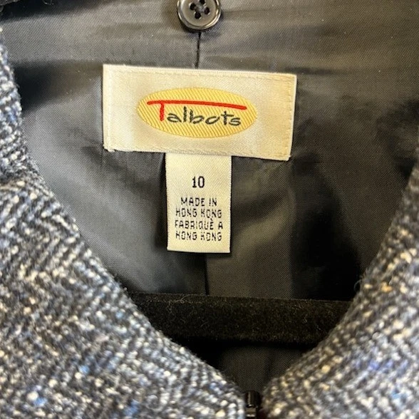 Talbots Blazer Women's Size 10 Gray Tweed Full Zip Jacket Wool Silk Vintage - Image 3