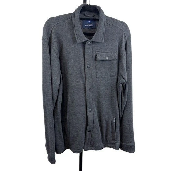 Ben Sherman Shirt Men's Size Large Charcoal Gray Waffle Knit Button Up Jacket - Image 2