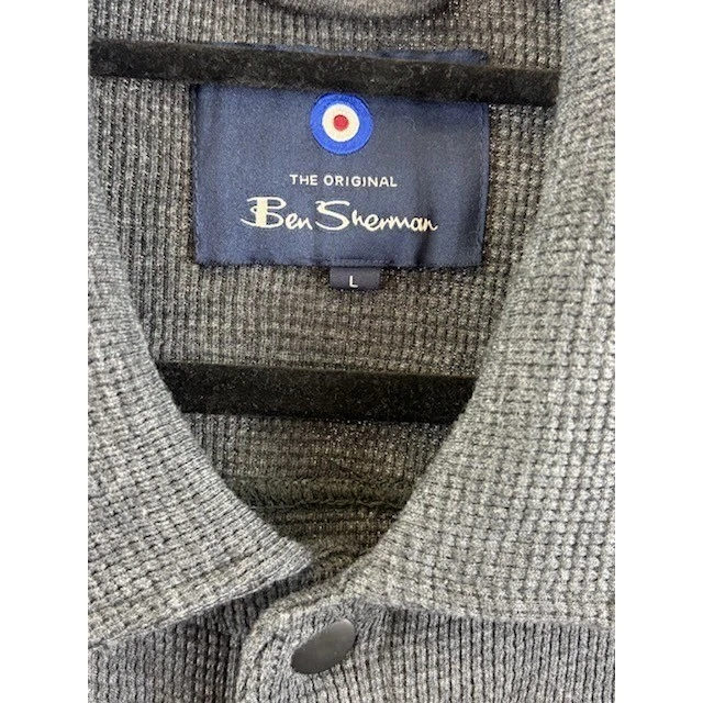 Ben Sherman Shirt Men's Size Large Charcoal Gray Waffle Knit Button Up Jacket - Image 4