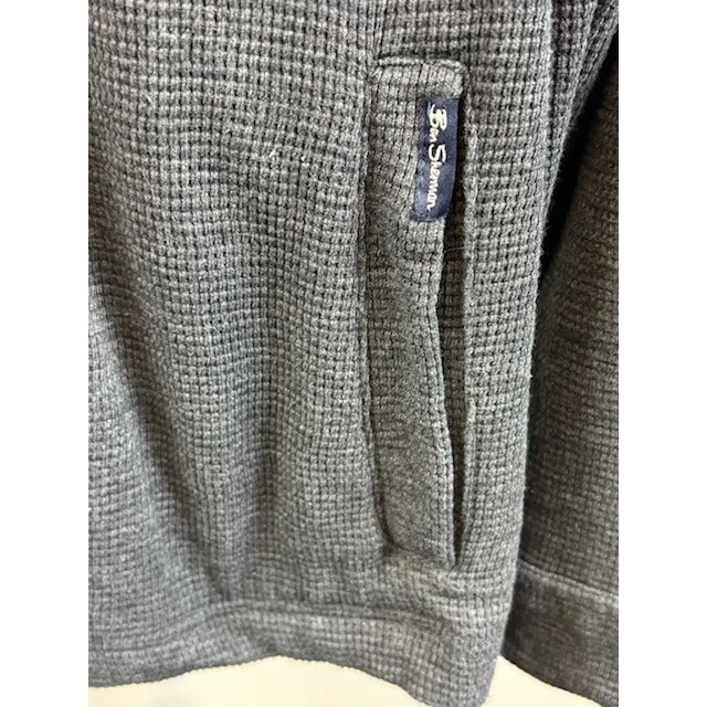 Ben Sherman Shirt Men's Size Large Charcoal Gray Waffle Knit Button Up Jacket - Image 5