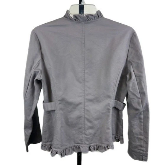 Saks Fifth Avenue Women's Size 12 Gray Ruffle Front Collarless Blazer Jacket - Image 2