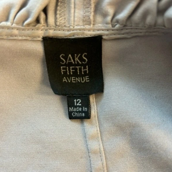 Saks Fifth Avenue Women's Size 12 Gray Ruffle Front Collarless Blazer Jacket - Image 3