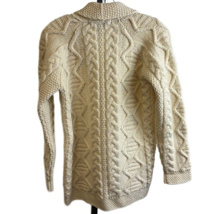Inis Crafts Cardigan Sweater Size Small Cream 100% Merino Wool Cable Knit - Image 2