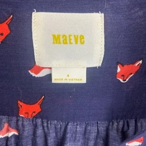 Maeve Anthropologie Blouse Top Women's Size 4 Navy Blue Fox Print Button Up - Image 3