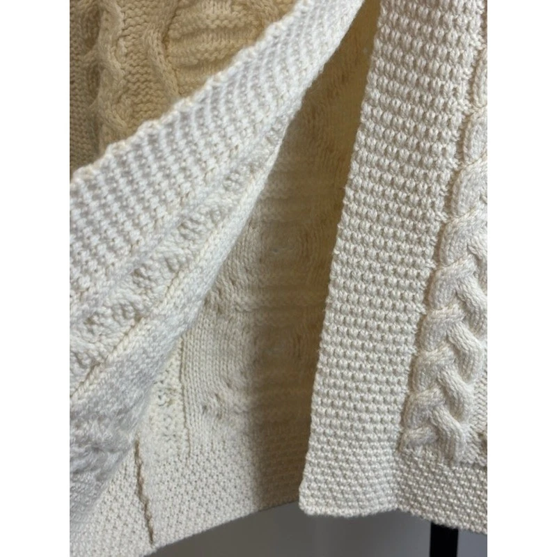 Inis Crafts Cardigan Sweater Size Small Cream 100% Merino Wool Cable Knit - Image 4