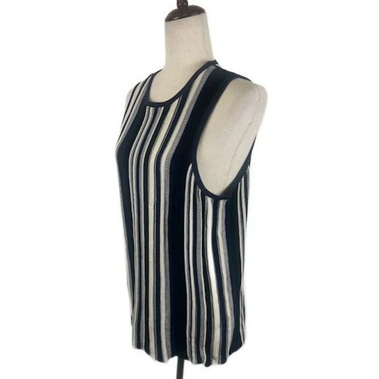 COS Sweater Women's Size Medium Striped Sleeveless Knit Top Navy Cream Casual - Image 2