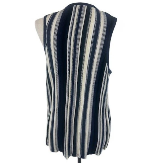 COS Sweater Women's Size Medium Striped Sleeveless Knit Top Navy Cream Casual - Image 3