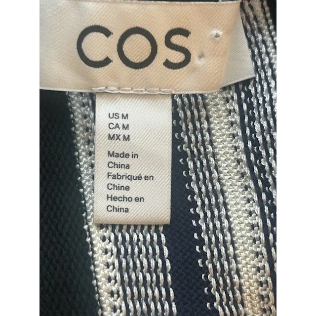 COS Sweater Women's Size Medium Striped Sleeveless Knit Top Navy Cream Casual - Image 4