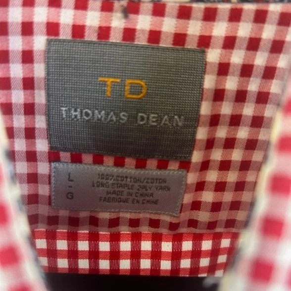 Thomas Dean Shirt Top Men's Size Large Red Gingham Long Sleeve Button Down Dress - Image 3
