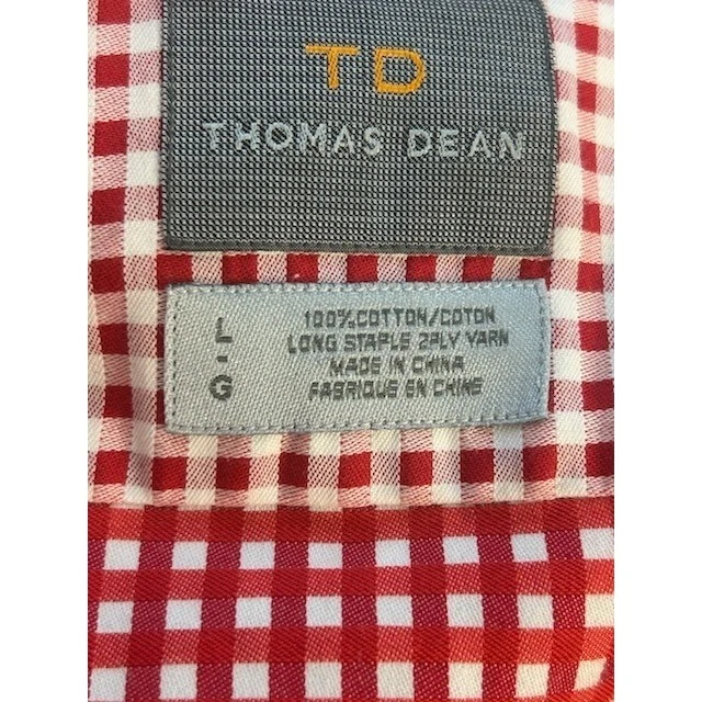 Thomas Dean Shirt Top Men's Size Large Red Gingham Long Sleeve Button Down Dress - Image 4