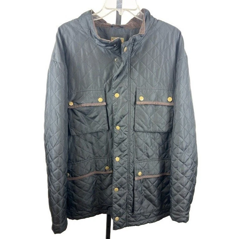 Boulder Creek Men's 3XL Big Black Quilted Barn Jacket Brown Corduroy Trim