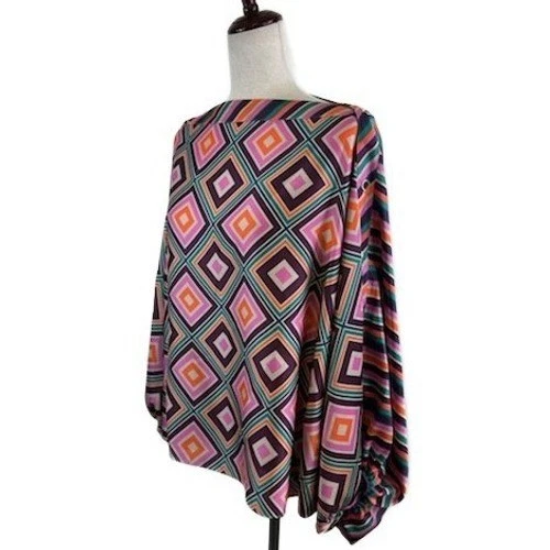 Trina Turk Women's Size M/L Geometric Diamond Stripe Boat Neck Blouse Top Medium - Image 2